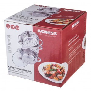 Кастрюля-пароварка agness 3-х ярусная, 4 предмета, серия "classic" диаметр=18см, 2,5л Agness (933-501)