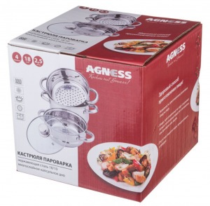 Кастрюля-пароварка agness 3-х ярусная, 4 предмета, серия "classic" диаметр=18см, 2,5л Agness (933-501)