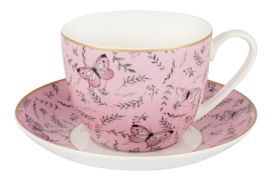 Чашка с блюдцем (розовая) Камея в цветной упаковке - TEM-10036 The English Mug