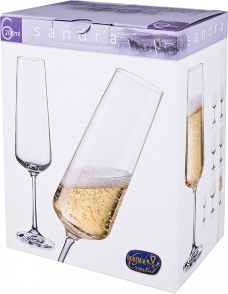Набор бокалов для шампанского из 6 шт. "sandra" 200 мл. высота=24,5 см Bohemia Crystal (674-642)
