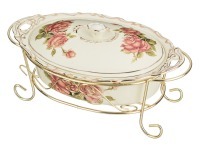 Мармит с крышкой "корейская роза" 25*15*10 см. на металл. подставке Lefard (126-621)
