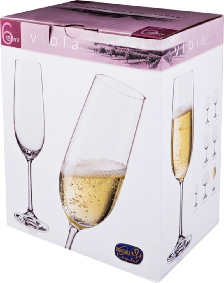 Набор бокалов для шампанского из 6 шт. '"viola" 190 мл. высота=24 см Crystalex Cz (674-655) 