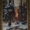 Картина Зимний закат в еловом лесу с кристаллами Swarovski (1113)